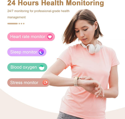 Smart Watch for Men Women Compatible with iPhone Samsung Android Phone 1.69 inch Full Touch Screen IP68 Waterproof Bluetooh Fitness Tracker Heart Rate/Sleep Monitor (Gold)