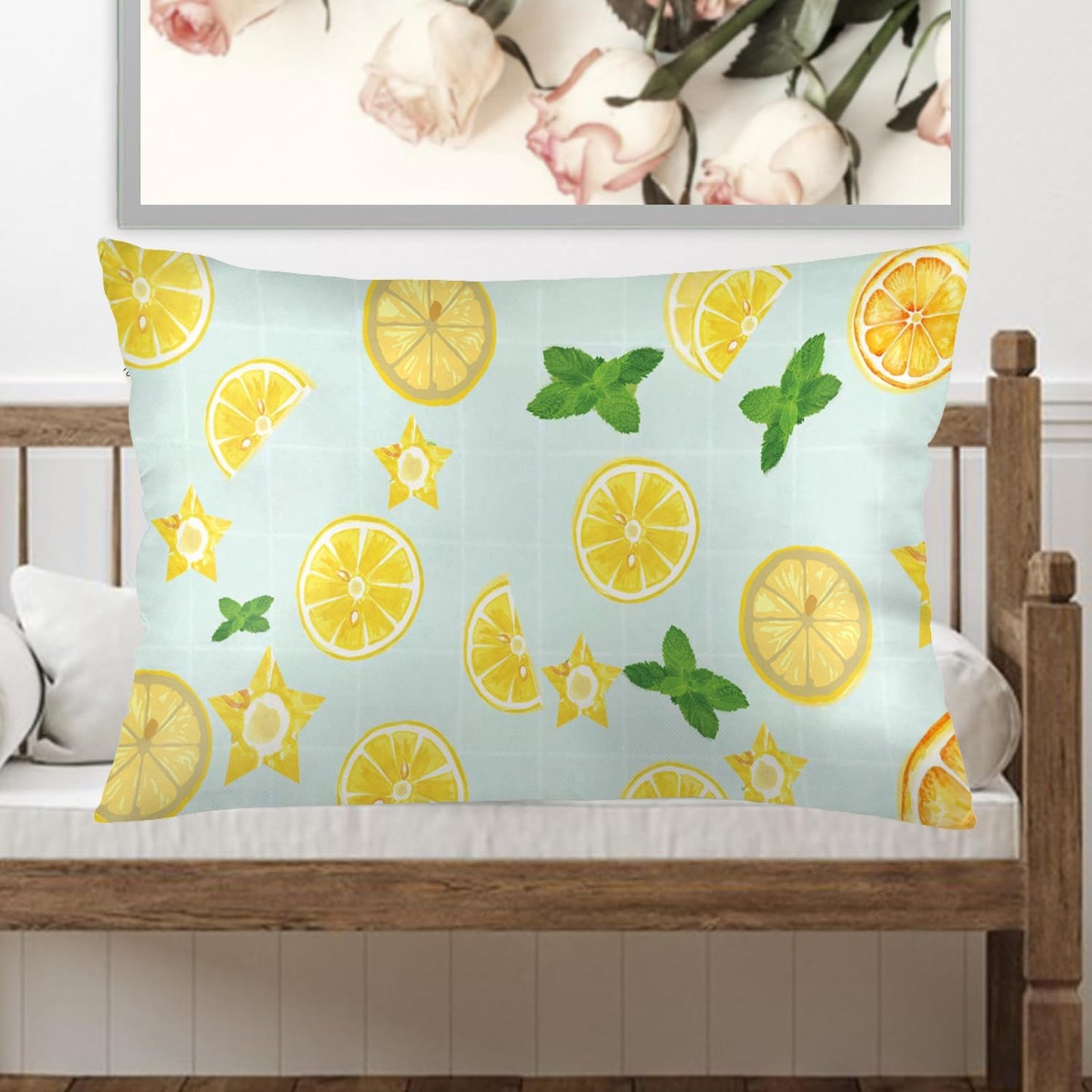 Summer Lemon Pillow Cases Yellow Lemon Slice Green Leaves Pillowcases Summer Decorative Standard Size 20x26 Inch Throw Pillow Covers for Bed Bedroom Sleeping