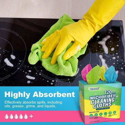 Microfiber Cleaning Cloth, 120 Pack Reusable Paper Towels Microfiber Towels for Cars Lint Free Shop Rags for Home Kitchen Automotive, 11"x 9", Pink & Yellow & Green & Blue