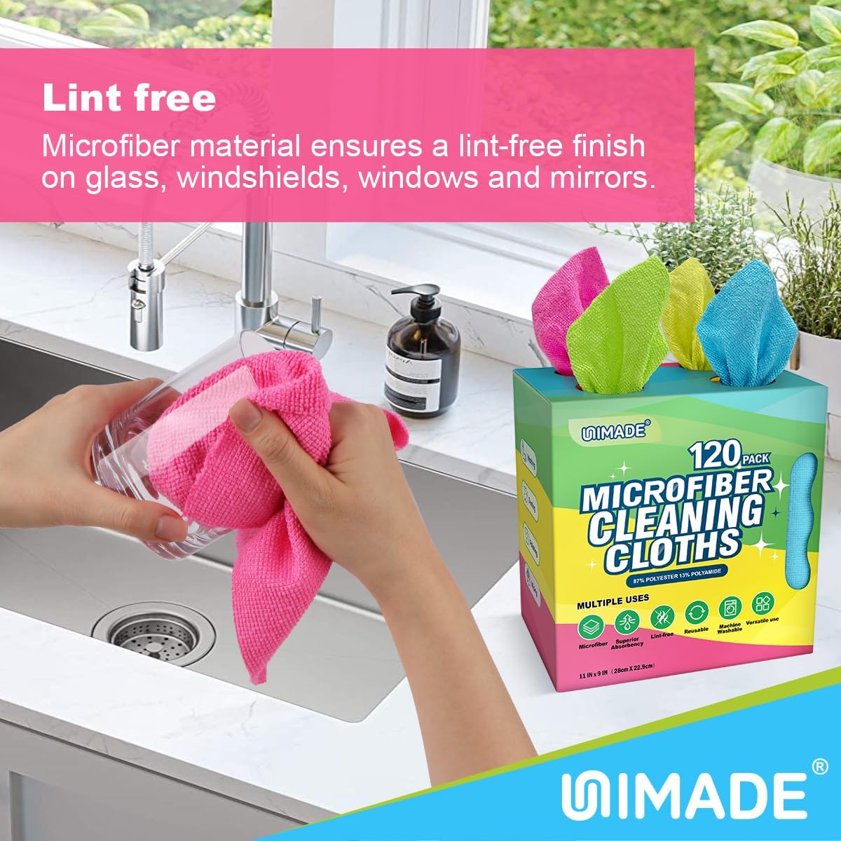 Microfiber Cleaning Cloth, 120 Pack Reusable Paper Towels Microfiber Towels for Cars Lint Free Shop Rags for Home Kitchen Automotive, 11"x 9", Pink & Yellow & Green & Blue