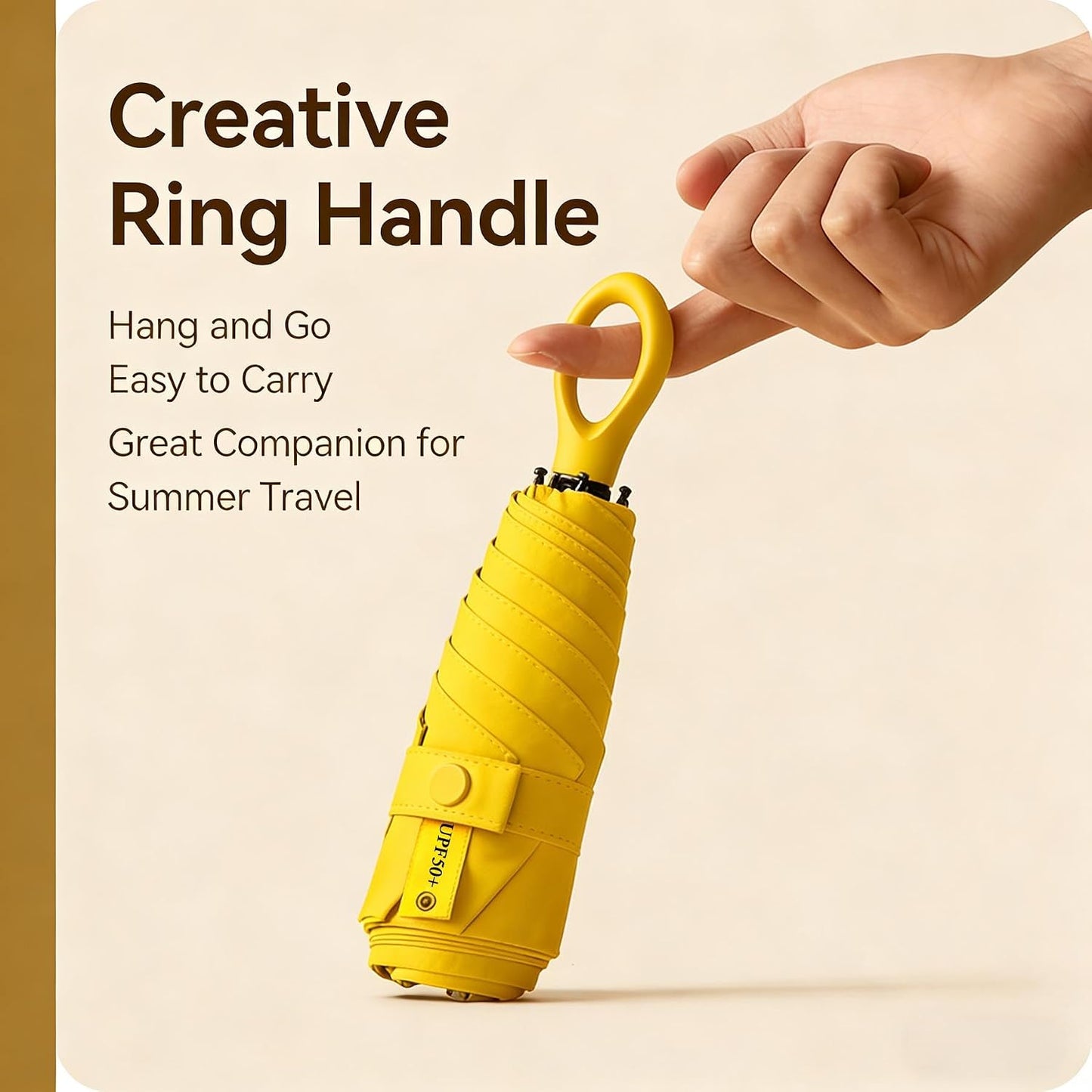 Mini Ring-Handle Sun & Rain - UPF 50+ Compact Manual Umbrella, Unique Color Design, Windproof & Water-Repellent, Ultra-Portable Umbrella for Women and Men
