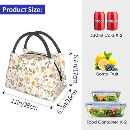 Fresh Lemon and Blue Flowers Lunch Box for Women Girls Adults Insulated Citrus Fruit Lunch Botanical Bag for Work Picnic Camping Travel Gifts Large Capacity Cooler Thermal Reusable Tote Makeup Bags