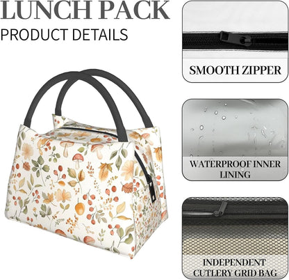 Fresh Lemon and Blue Flowers Lunch Box for Women Girls Adults Insulated Citrus Fruit Lunch Botanical Bag for Work Picnic Camping Travel Gifts Large Capacity Cooler Thermal Reusable Tote Makeup Bags