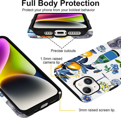 Summer Collage Phone Case for iPhone 13 / iPhone 14, Cute Aesthetic Coastal Beach Seashell Lemon Fruit Design, Coquette Slim Shockproof Hard Shell Beach Protective Cover Funda for Women Girl