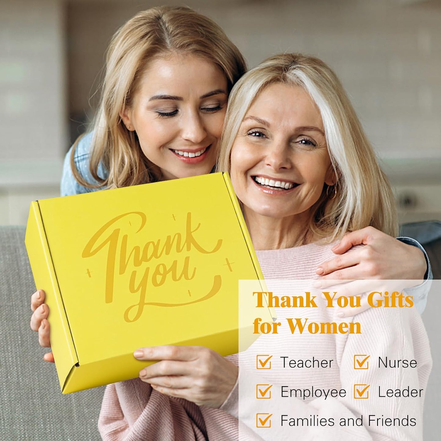 Thank You Gifts for Women, 10PCS Employee Appreciation Gifts for Women Coworkers Teacher Nurse Secretary Boss Friend, Thank You Box with Glass Cup Notebook Cards, Yellow
