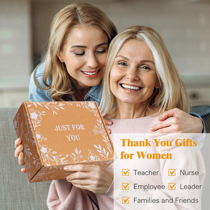 Thank You Gifts for Women, 10PCS Employee Appreciation Gifts for Women Coworkers Teacher Nurse Secretary Boss Friend, Thank You Box with Glass Cup Notebook Cards, Yellow