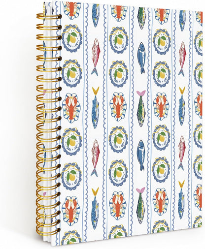 Lemon Lobster Seafood Notebook Journal,Mediterranean Italian Lemon Lobster Hardcover Spiral Notebooks,Italy Themed Notebook Lemons,5.5 x 8.3 Inch