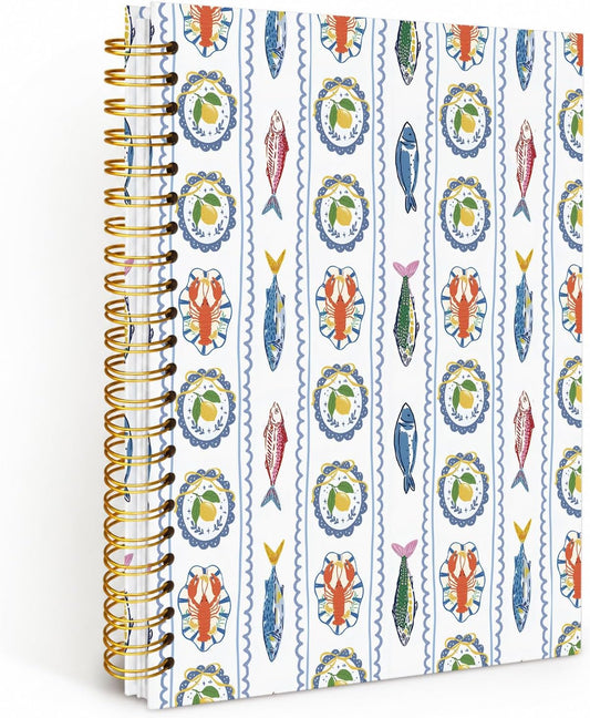 Lemon Lobster Seafood Notebook Journal,Mediterranean Italian Lemon Lobster Hardcover Spiral Notebooks,Italy Themed Notebook Lemons,5.5 x 8.3 Inch