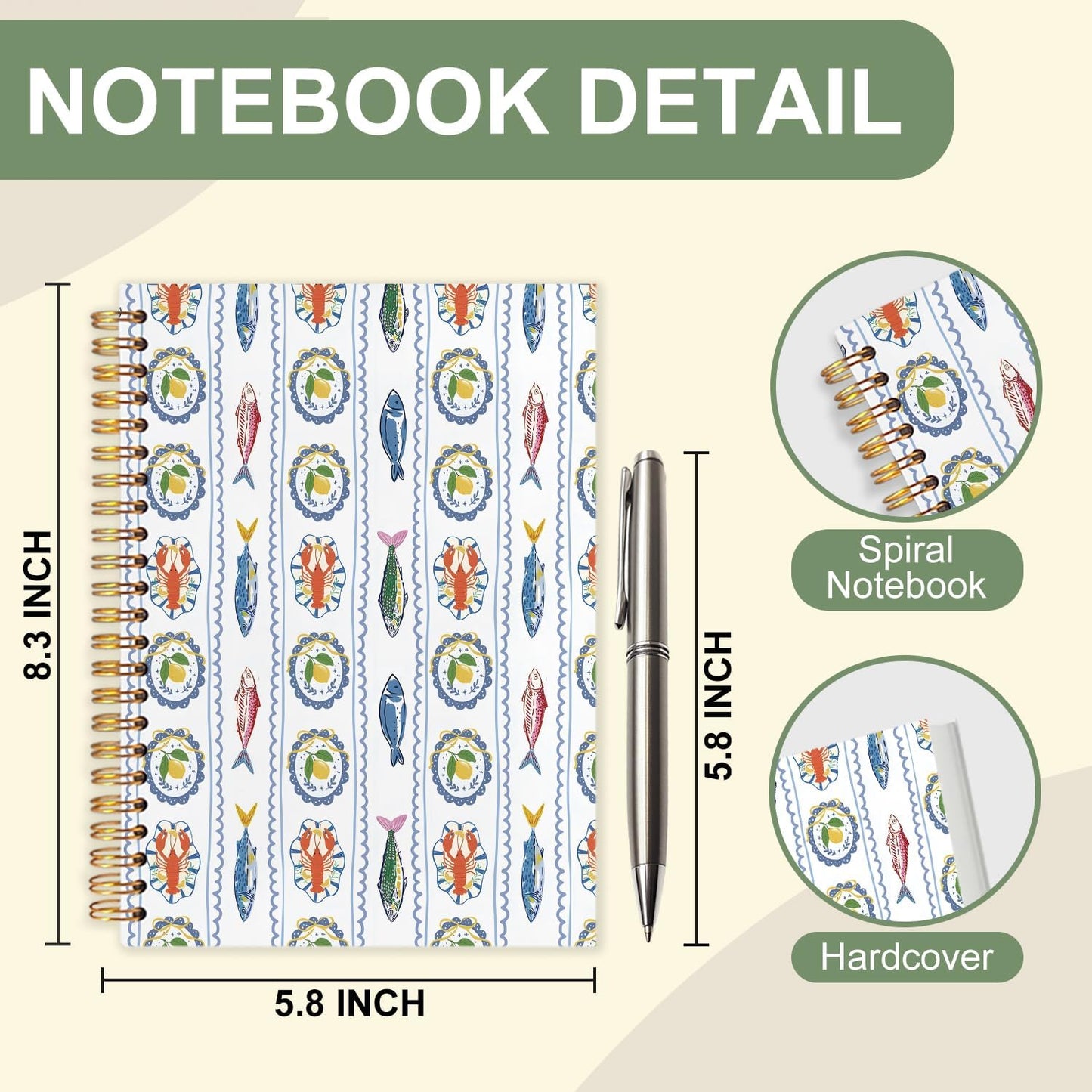 Lemon Lobster Seafood Notebook Journal,Mediterranean Italian Lemon Lobster Hardcover Spiral Notebooks,Italy Themed Notebook Lemons,5.5 x 8.3 Inch