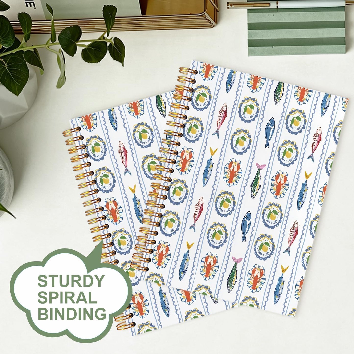 Lemon Lobster Seafood Notebook Journal,Mediterranean Italian Lemon Lobster Hardcover Spiral Notebooks,Italy Themed Notebook Lemons,5.5 x 8.3 Inch