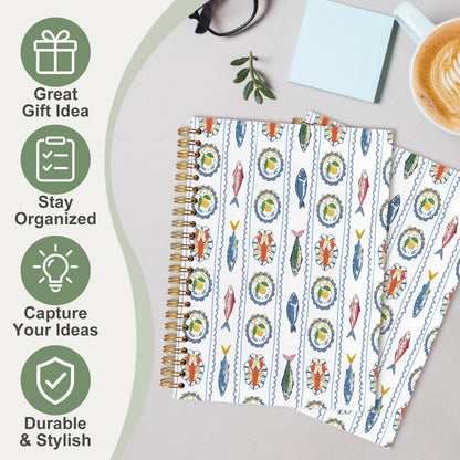 Lemon Lobster Seafood Notebook Journal,Mediterranean Italian Lemon Lobster Hardcover Spiral Notebooks,Italy Themed Notebook Lemons,5.5 x 8.3 Inch