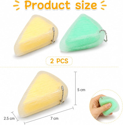 2 PCS Cheese Squishy, Squishy Cheese Yellow & Green Cheese Squishies, Soft Slow Rising Squishy Cheese Shape, 7*5*2.5 cm Fidget Squeeze Relax Reliever for Office Home Travel, Funny Sensory for People