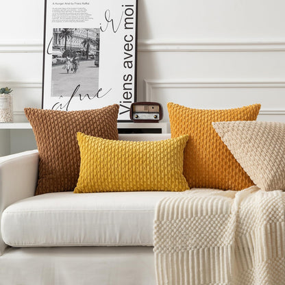 Soft Corduroy 12"x20" Pillow Cover 1 Pack, Mustard Yellow | Boho Stripe Plush Corduroy Decorative Oblong Cushion Cover Modern Farmhouse Home Decor for Sofa Couch Bed Chair