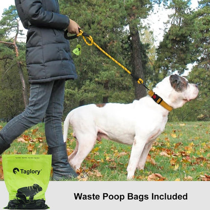 Rope Dog Leash for Medium Large Dogs, 6 FT Padded Handle, Yellow | Climbing Rope for Strong Pullers, Reflective for Night Walks and Training, Comfortable Grip, Anti-tangle Swivel Clip 1/2 inch