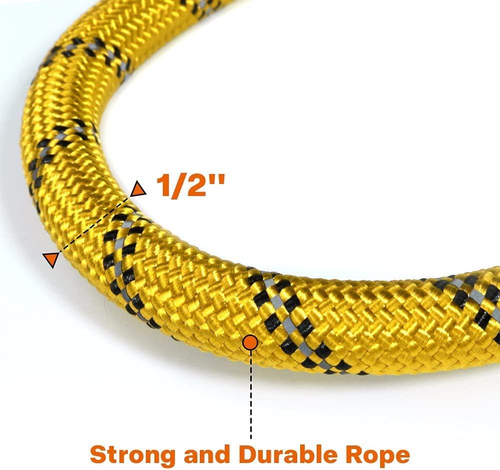 Rope Dog Leash for Medium Large Dogs, 6 FT Padded Handle, Yellow | Climbing Rope for Strong Pullers, Reflective for Night Walks and Training, Comfortable Grip, Anti-tangle Swivel Clip 1/2 inch