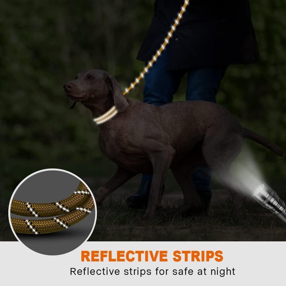 Rope Dog Leash for Medium Large Dogs, 6 FT Padded Handle, Yellow | Climbing Rope for Strong Pullers, Reflective for Night Walks and Training, Comfortable Grip, Anti-tangle Swivel Clip 1/2 inch