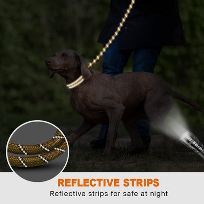 Rope Dog Leash for Medium Large Dogs, 6 FT Padded Handle, Yellow | Climbing Rope for Strong Pullers, Reflective for Night Walks and Training, Comfortable Grip, Anti-tangle Swivel Clip 1/2 inch