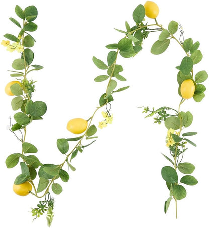 1Pcs Artificial Lemon Garland 6.1 Ft Yellow Lemon Vines Lemons Vine Garland with Greenery Summer False Fruit Garlands Floral Garlands Decoration for Door Wall Home Party Wedding Décor