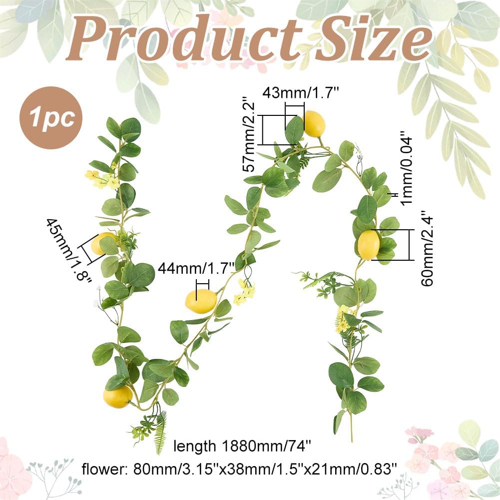 1Pcs Artificial Lemon Garland 6.1 Ft Yellow Lemon Vines Lemons Vine Garland with Greenery Summer False Fruit Garlands Floral Garlands Decoration for Door Wall Home Party Wedding Décor