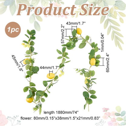 1Pcs Artificial Lemon Garland 6.1 Ft Yellow Lemon Vines Lemons Vine Garland with Greenery Summer False Fruit Garlands Floral Garlands Decoration for Door Wall Home Party Wedding Décor