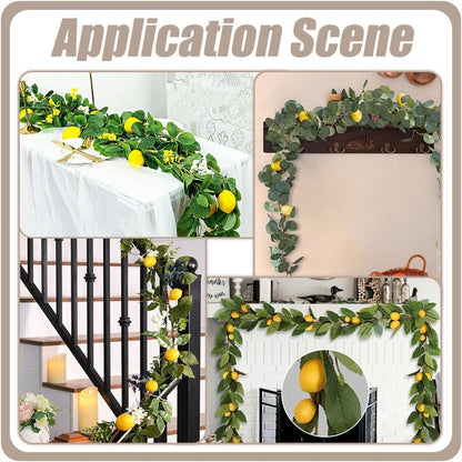 1Pcs Artificial Lemon Garland 6.1 Ft Yellow Lemon Vines Lemons Vine Garland with Greenery Summer False Fruit Garlands Floral Garlands Decoration for Door Wall Home Party Wedding Décor