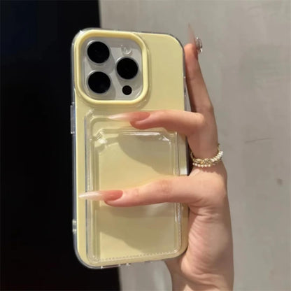 for iPhone 16 2in1 Card Holder Slot Wallet Photo Pocket Clear Candy Color Case TPU+pc Shockproof Cover(for iPhone 16/Cream Yellow)