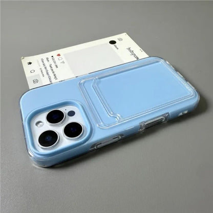 for iPhone 16 2in1 Card Holder Slot Wallet Photo Pocket Clear Candy Color Case TPU+pc Shockproof Cover(for iPhone 16/Cream Yellow)