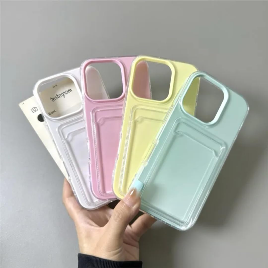 for iPhone 16 2in1 Card Holder Slot Wallet Photo Pocket Clear Candy Color Case TPU+pc Shockproof Cover(for iPhone 16/Cream Yellow)