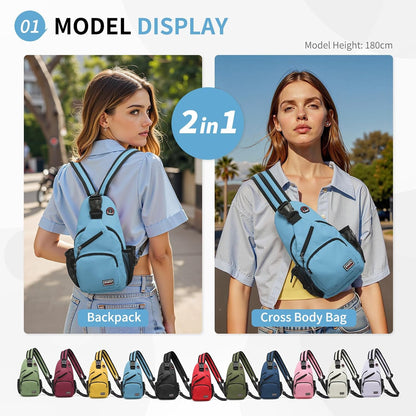 Convertible Sling Bag for Women Men Fit for 7.9" Tablet Yellow | Lightweight Mini Crossbody Backpack Daypack Anti-theft with Water Bottle Holder for Casual Travel Sport Hiking