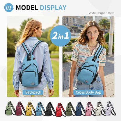 Convertible Sling Bag for Women Men Fit for 7.9" Tablet Yellow | Lightweight Mini Crossbody Backpack Daypack Anti-theft with Water Bottle Holder for Casual Travel Sport Hiking