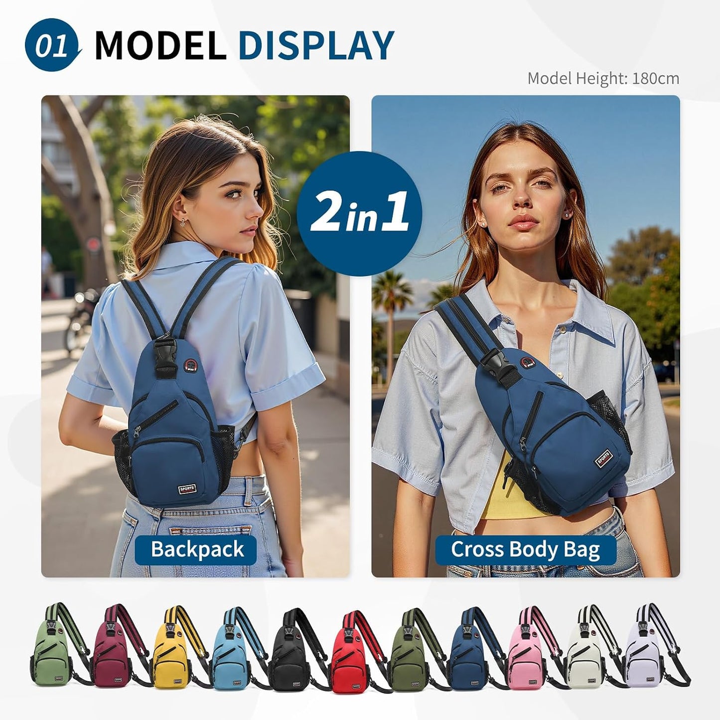 Convertible Sling Bag for Women Men Fit for 7.9" Tablet Yellow | Lightweight Mini Crossbody Backpack Daypack Anti-theft with Water Bottle Holder for Casual Travel Sport Hiking