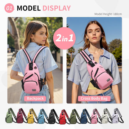 Convertible Sling Bag for Women Men Fit for 7.9" Tablet Yellow | Lightweight Mini Crossbody Backpack Daypack Anti-theft with Water Bottle Holder for Casual Travel Sport Hiking