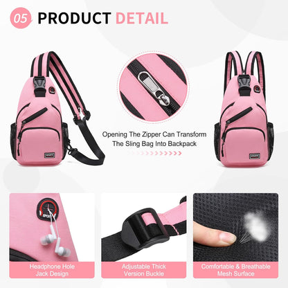 Convertible Sling Bag for Women Men Fit for 7.9" Tablet Yellow | Lightweight Mini Crossbody Backpack Daypack Anti-theft with Water Bottle Holder for Casual Travel Sport Hiking