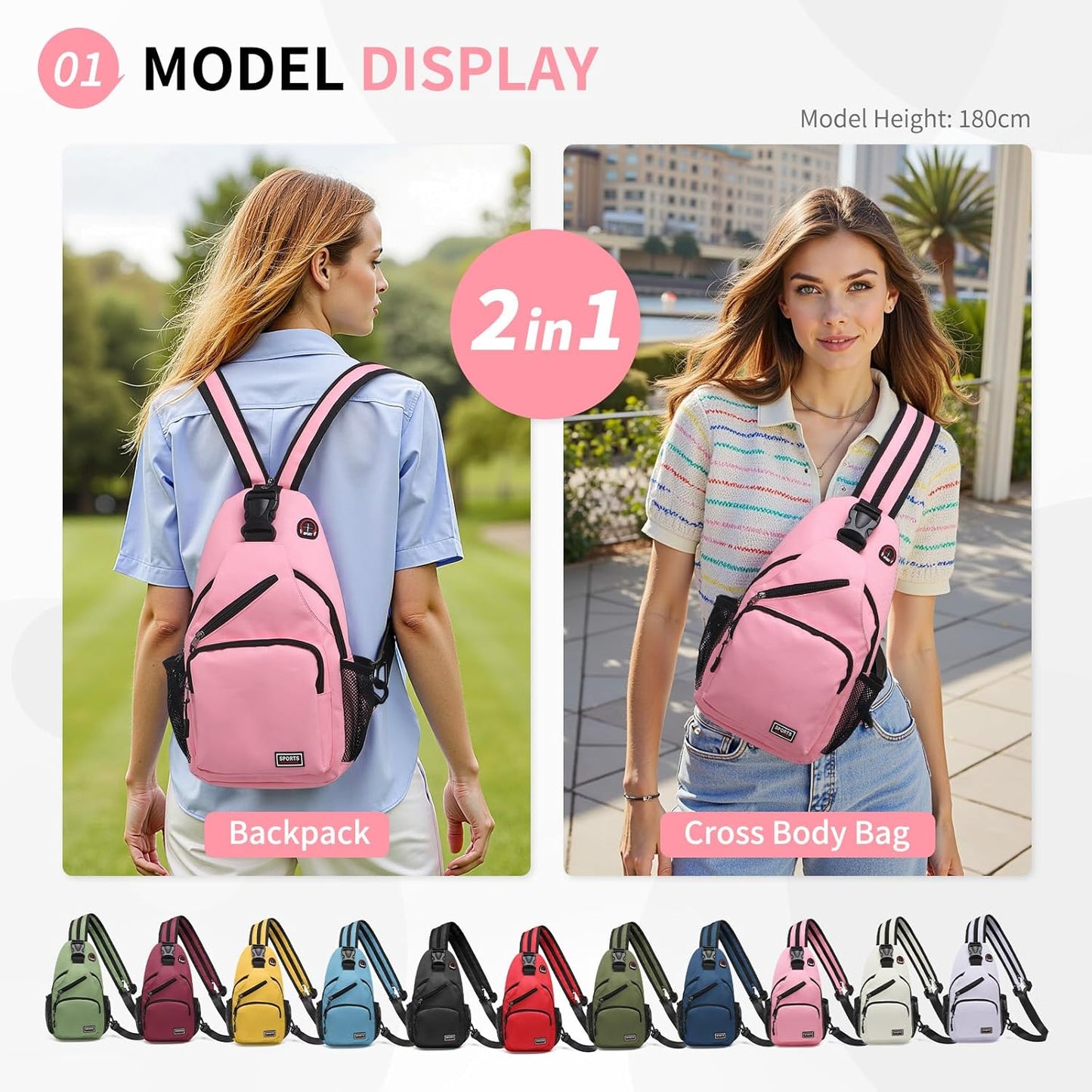 Convertible Sling Bag for Women Men Fit for 7.9" Tablet Yellow | Lightweight Mini Crossbody Backpack Daypack Anti-theft with Water Bottle Holder for Casual Travel Sport Hiking