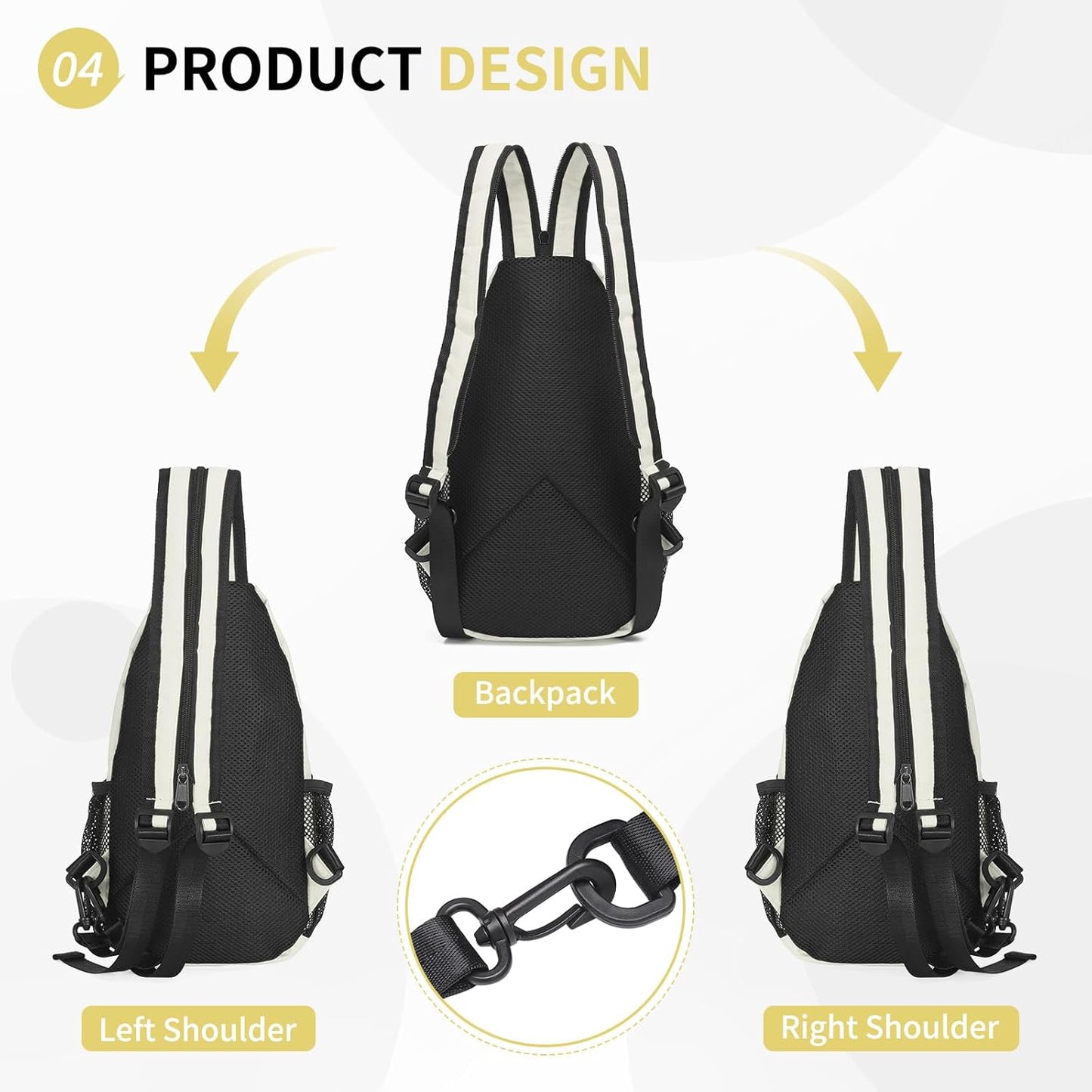 Convertible Sling Bag for Women Men Fit for 7.9" Tablet Yellow | Lightweight Mini Crossbody Backpack Daypack Anti-theft with Water Bottle Holder for Casual Travel Sport Hiking