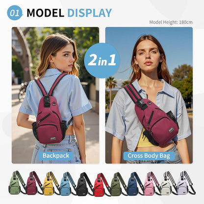 Convertible Sling Bag for Women Men Fit for 7.9" Tablet Yellow | Lightweight Mini Crossbody Backpack Daypack Anti-theft with Water Bottle Holder for Casual Travel Sport Hiking