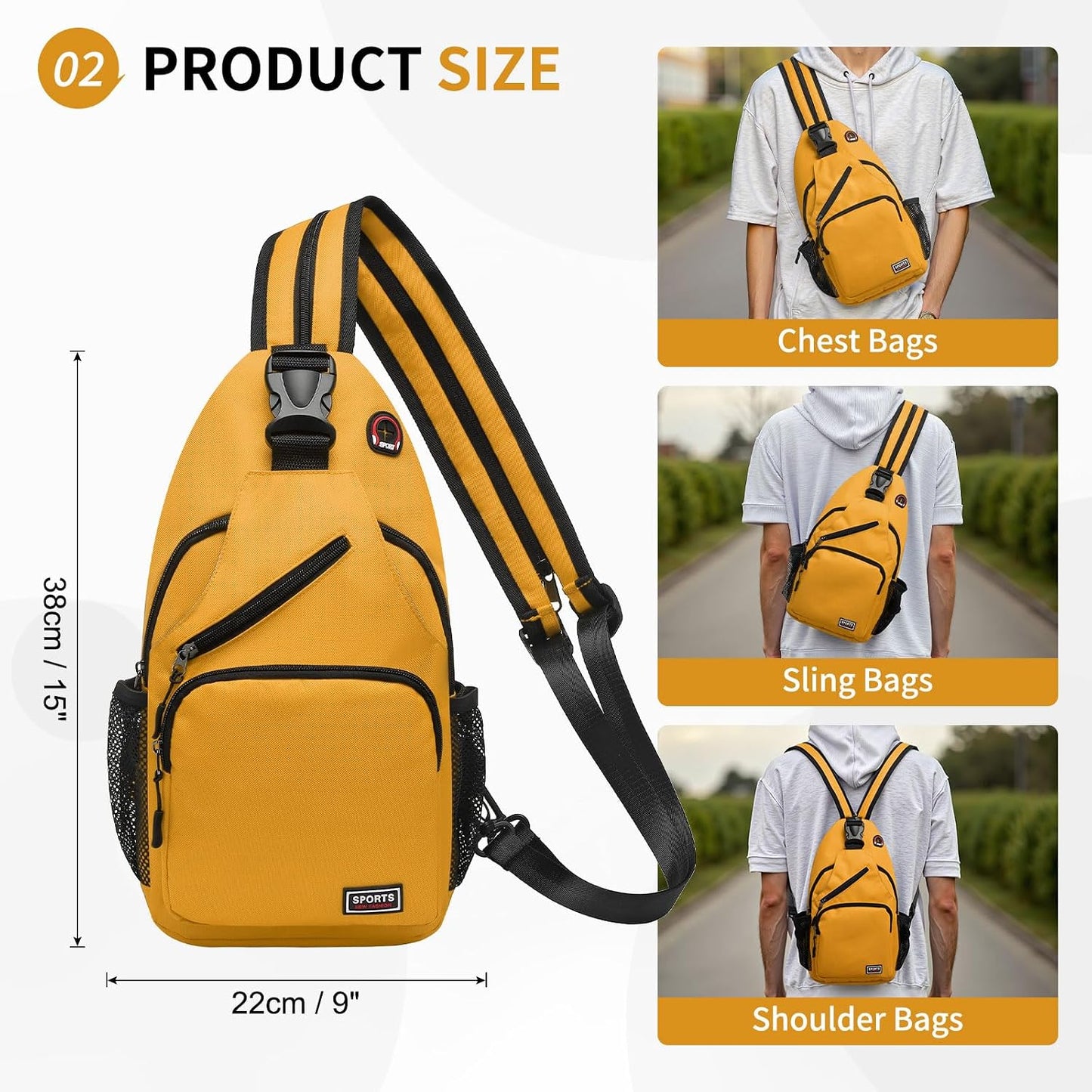 Convertible Sling Bag for Women Men Fit for 7.9" Tablet Yellow | Lightweight Mini Crossbody Backpack Daypack Anti-theft with Water Bottle Holder for Casual Travel Sport Hiking
