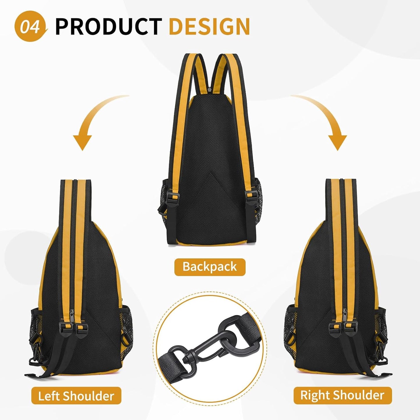 Convertible Sling Bag for Women Men Fit for 7.9" Tablet Yellow | Lightweight Mini Crossbody Backpack Daypack Anti-theft with Water Bottle Holder for Casual Travel Sport Hiking