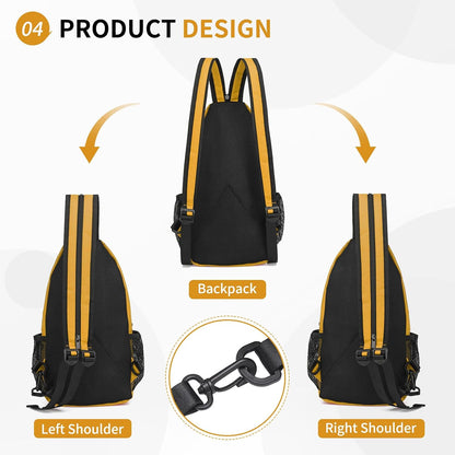 Convertible Sling Bag for Women Men Fit for 7.9" Tablet Yellow | Lightweight Mini Crossbody Backpack Daypack Anti-theft with Water Bottle Holder for Casual Travel Sport Hiking