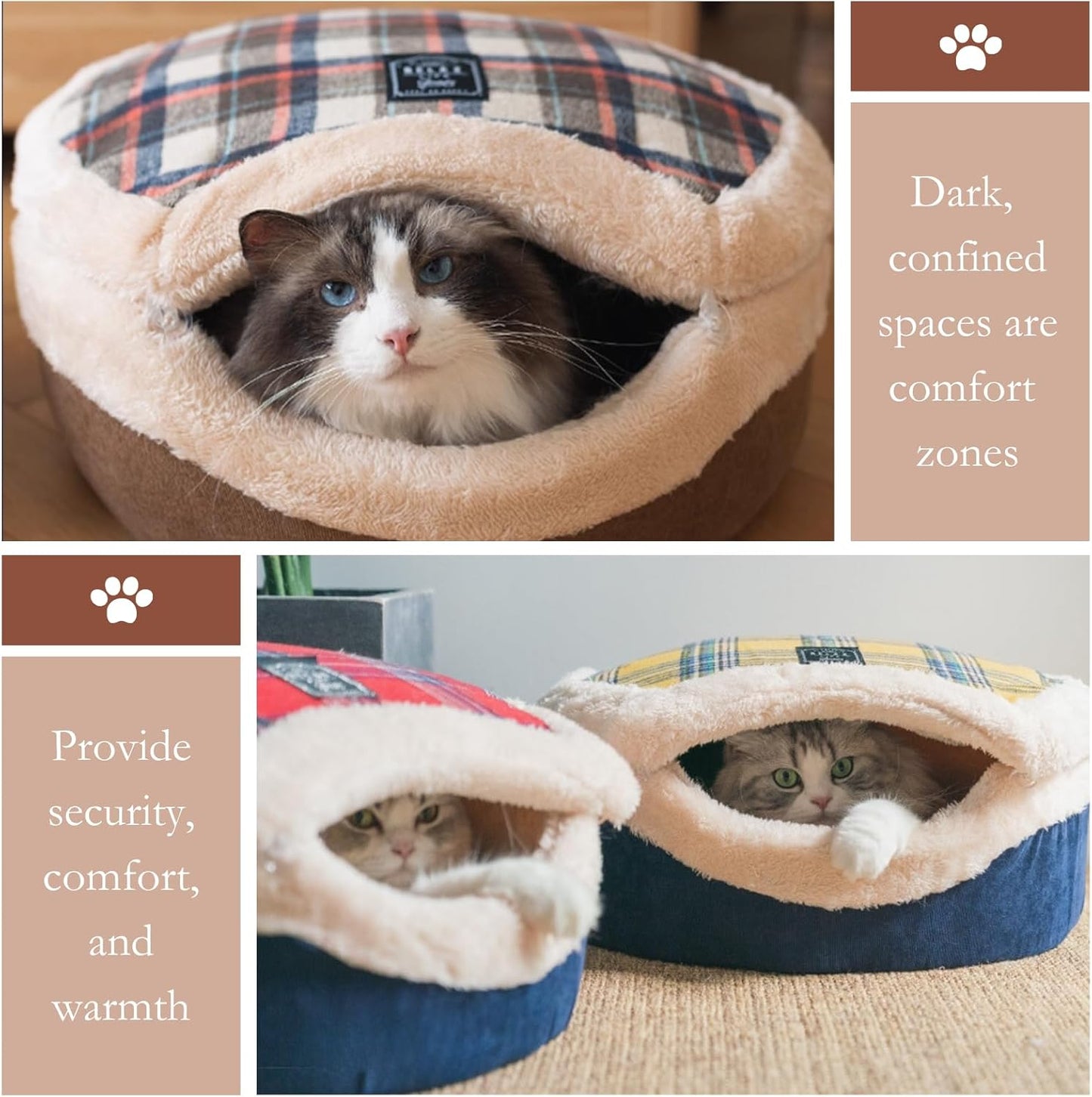 Cat Bed Cave - Enclosed Hideaway with Detachable Lid for Kitten (Yellow) | Covered round house, Removable top, Separate liner, Cozy privacy nook, Apartment-friendly shelter, Easy cleaning setup
