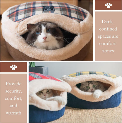 Cat Bed Cave - Enclosed Hideaway with Detachable Lid for Kitten (Yellow) | Covered round house, Removable top, Separate liner, Cozy privacy nook, Apartment-friendly shelter, Easy cleaning setup