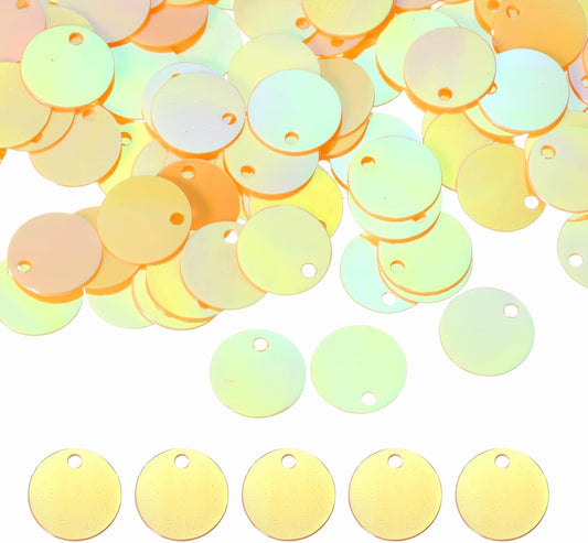 Flat Round Sequins, 2100Pcs 10mm/0.4 Inch Loose Paillettes AB Yellow Craft Sewing Sequins with Single Side Hole for DIY, Embroidery Clothing, Jewelry Making