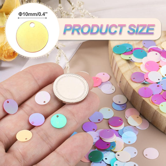 Flat Round Sequins, 2100Pcs 10mm/0.4 Inch Loose Paillettes AB Yellow Craft Sewing Sequins with Single Side Hole for DIY, Embroidery Clothing, Jewelry Making