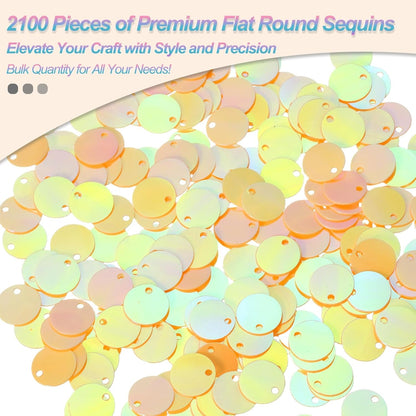 Flat Round Sequins, 2100Pcs 10mm/0.4 Inch Loose Paillettes AB Yellow Craft Sewing Sequins with Single Side Hole for DIY, Embroidery Clothing, Jewelry Making