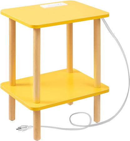 End Table Nightstand with USB Ports and Outlets | Clean Scandinavian-inspired design, USB &outlets, lightweight and portable, scratch-resistant coating, holds up to 50 lbs