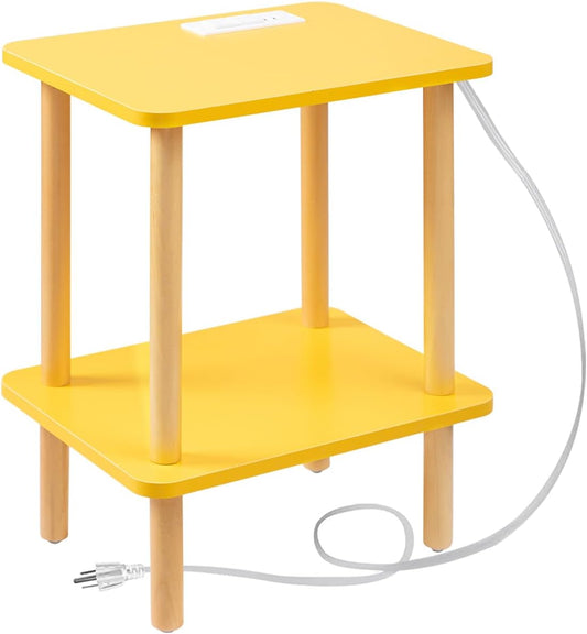 End Table Nightstand with USB Ports and Outlets | Clean Scandinavian-inspired design, USB &outlets, lightweight and portable, scratch-resistant coating, holds up to 50 lbs