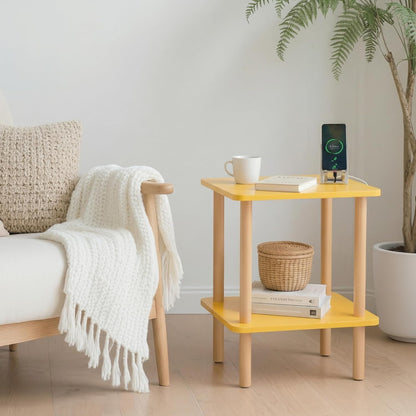 End Table Nightstand with USB Ports and Outlets | Clean Scandinavian-inspired design, USB &outlets, lightweight and portable, scratch-resistant coating, holds up to 50 lbs