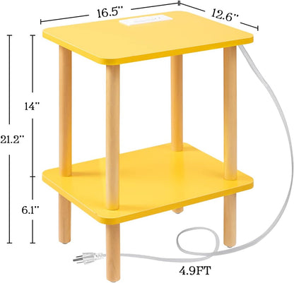 End Table Nightstand with USB Ports and Outlets | Clean Scandinavian-inspired design, USB &outlets, lightweight and portable, scratch-resistant coating, holds up to 50 lbs