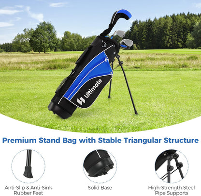 Kids Golf Clubs, Junior Golf Set for Right Hand Includes #3 Fairway Wood & #7 & #9 Irons, Putter & Golf Stand Bag, Portable Youth Children Club