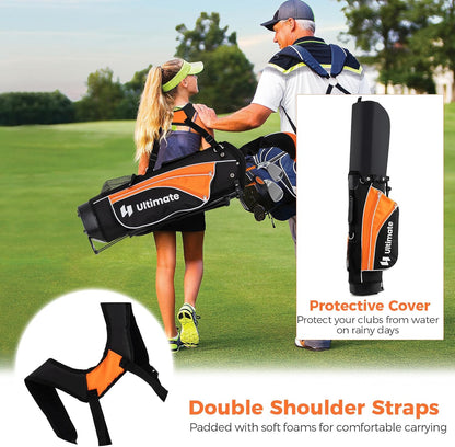 Kids Golf Clubs, Junior Golf Set for Right Hand Includes #3 Fairway Wood & #7 & #9 Irons, Putter & Golf Stand Bag, Portable Youth Children Club